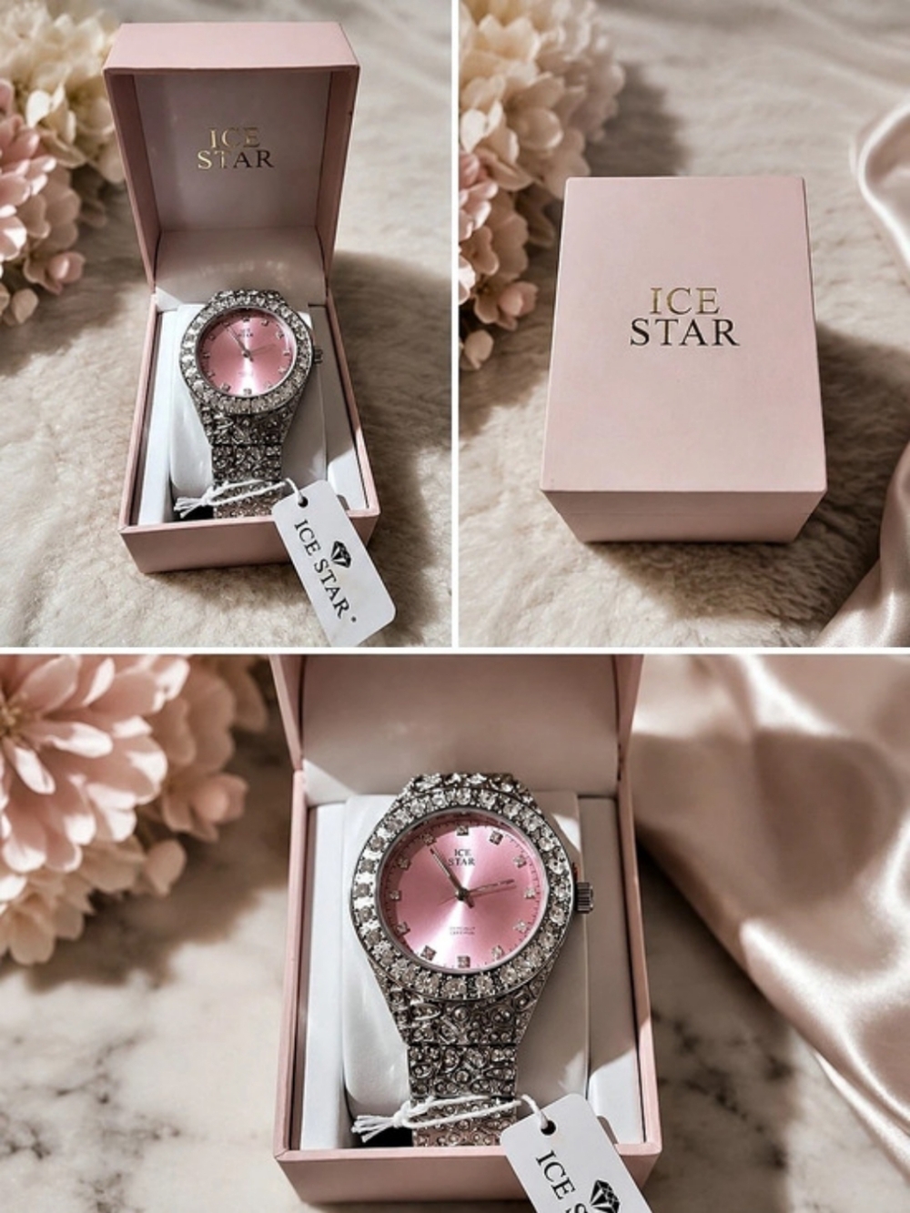 Ice Star Rhinestone Watch in Pink & Silver NWT